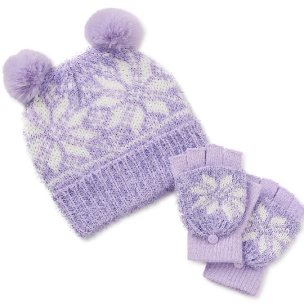 ✌🏼3/$30✌🏼Winter Pom Hat w/ Convertible Half Finger Mittens